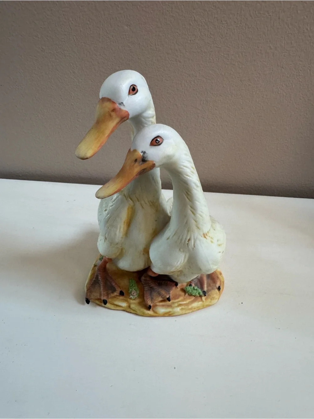 White Duck Couple Bird Figurine Decorative Ornament - White